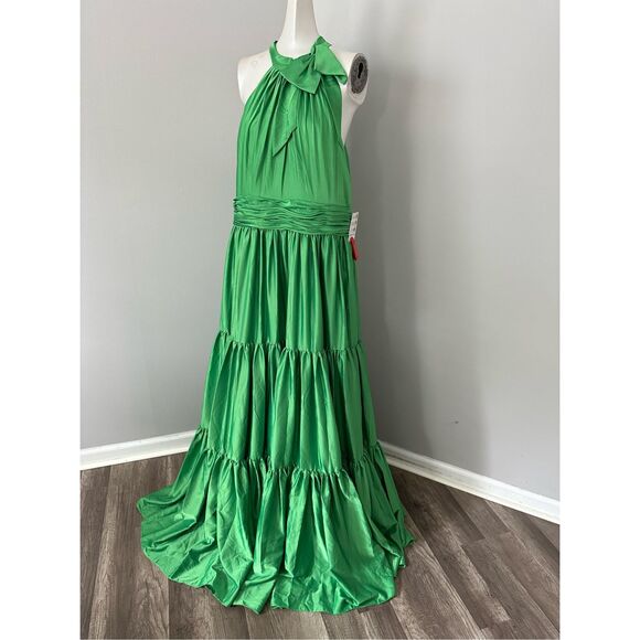 MAC DUGGAL RUFFLE TIERED SOFT TIE HALTER NECK GOWN - Picture 7 of 12